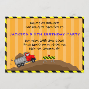 Truck Construction Birthday Invitation
