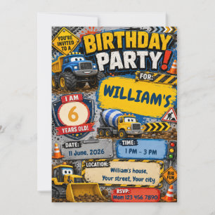 Truck - Construction Birthday Invitation for Kids