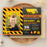 Truck Construction Birthday Party Photo Invitation<br><div class="desc">Amaze your guests with this cool construction birthday party invite featuring trucks and cute construction elements with modern typography against a chalkboard background. Simply add your event details on this easy-to-use template and adorn this card with your child's favourite photo to make it a one-of-a-kind invitation. Flip the card over...</div>