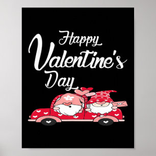 Truck Couple Red Truck With Hearts Happy Valentine Poster