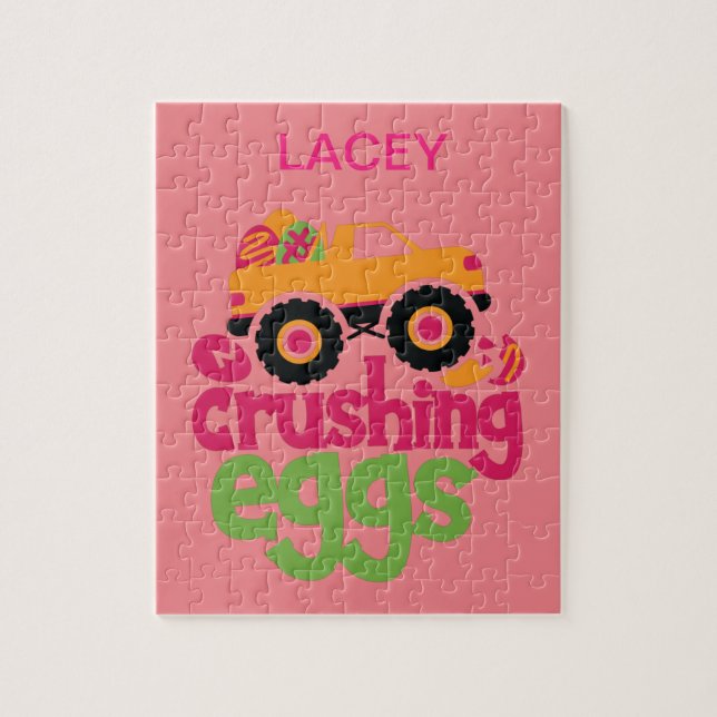 "TRUCK CRUSHING EGGS" PUZZLE PERSONALIZED. (Vertical)