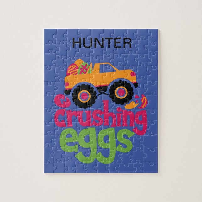 "TRUCK CRUSHING EGGS" PUZZLE PERSONALIZED. (Vertical)