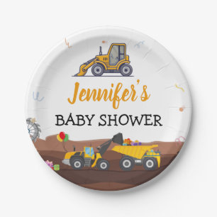 Truck Digger Under Construction Baby Birthday Paper Plate