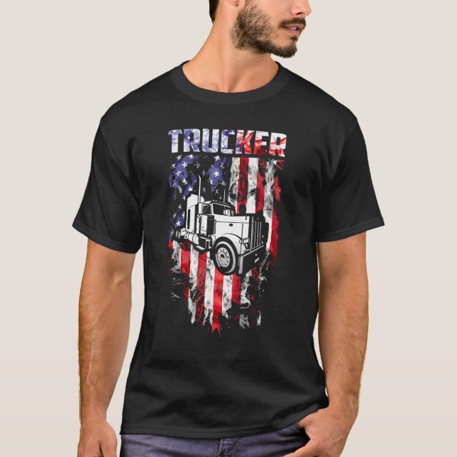 Truck Driver American Flag T-Shirt (Front)