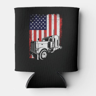 Truck Driver American Flag Trucker Gift Can Cooler