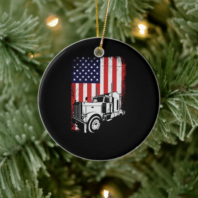 Truck Driver American Flag Trucker Gift Ceramic Tree Decoration (Tree)