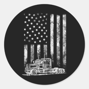 Truck Driver American Flag Trucker Vintage Men Wom Classic Round Sticker