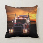 Truck Driver Cushion<br><div class="desc">Truck driving mans pillow,  big truck,  semi truck,  big rig,  18 wheeler with a dramatic rising or setting sun in the background</div>