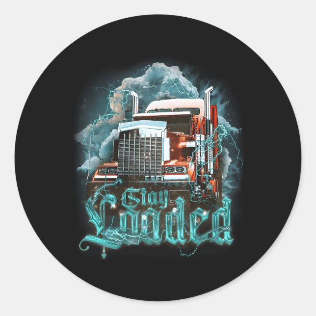 Truck Driver For Dad Big Rig Semi-Trailer Truckin Classic Round Sticker (Front)