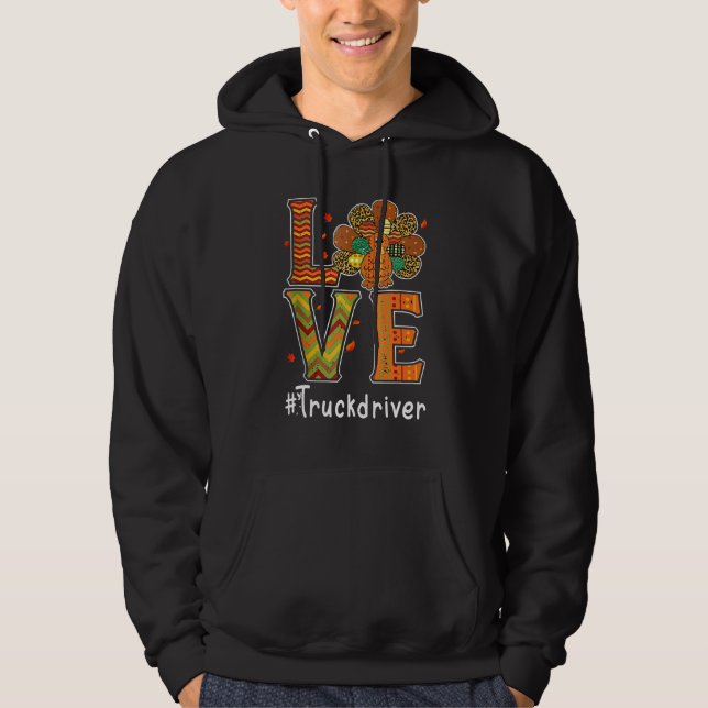 Truck Driver Love Thanksgiving Leopard Turkey Autu Hoodie (Front)