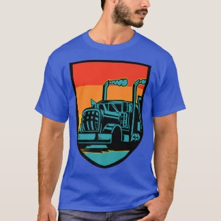 Truck Driver Trucker 18 Wheeler Retro Sunset Shiel T-Shirt