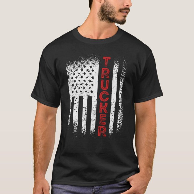 Truck Driver Trucker Us American Flag Patriotic T-Shirt (Front)