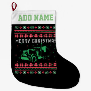 Truck Driver Ugly Christmas Sweater Large Christmas Stocking
