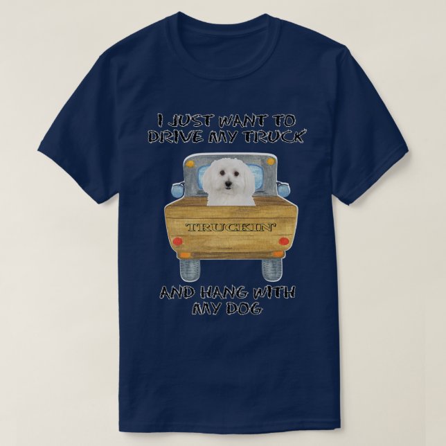 Truck Driving Dog Bichon Frises  T-Shirt (Design Front)