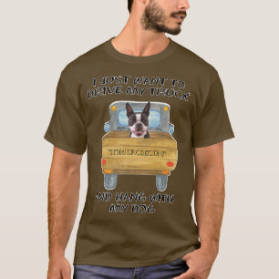 Truck Driving Dog Boston Terrier  T-Shirt