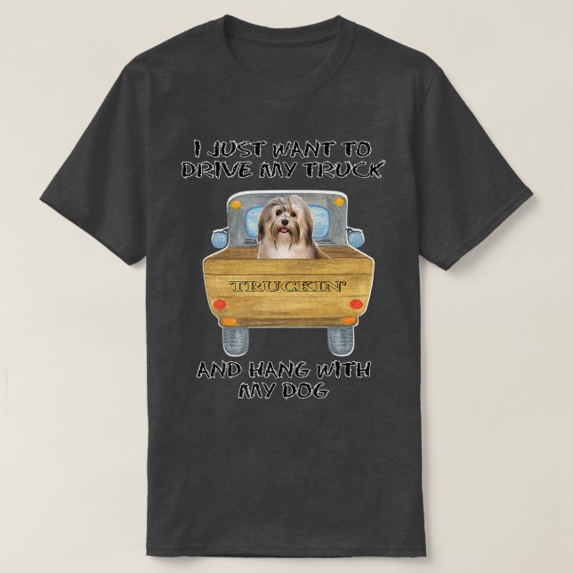 Truck Driving Dog Havanes  T-Shirt (Design Front)