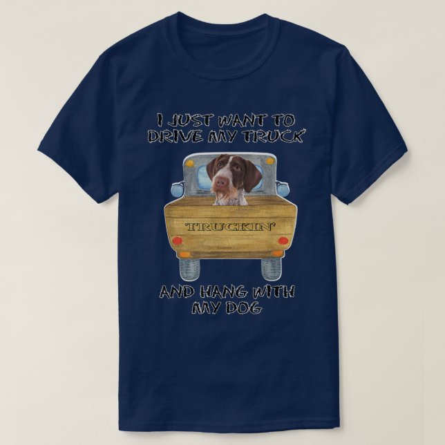 Truck Driving Dog Pointers German Wirehaired  T-Shirt (Design Front)