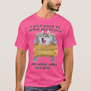 Truck Driving Dog Siberian Husky  T-Shirt