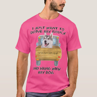 Truck Driving Dog Siberian Husky  T-Shirt