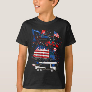Truck Excavator Crane Construction 4th Of July T-Shirt