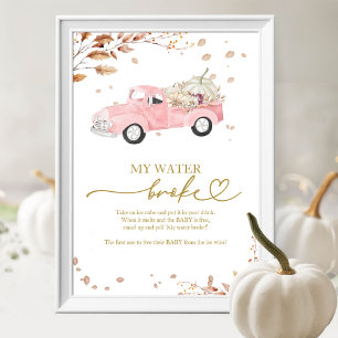 Truck Fall Girl Baby Shower My Water Broke Game Poster