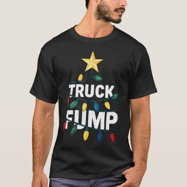 Truck Fump Minimal Art Xmas Lights And Star T-Shirt (Front)
