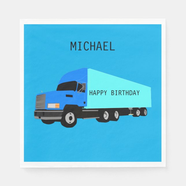 "TRUCK" Happy Birthday paper napkins for boys. (Front)