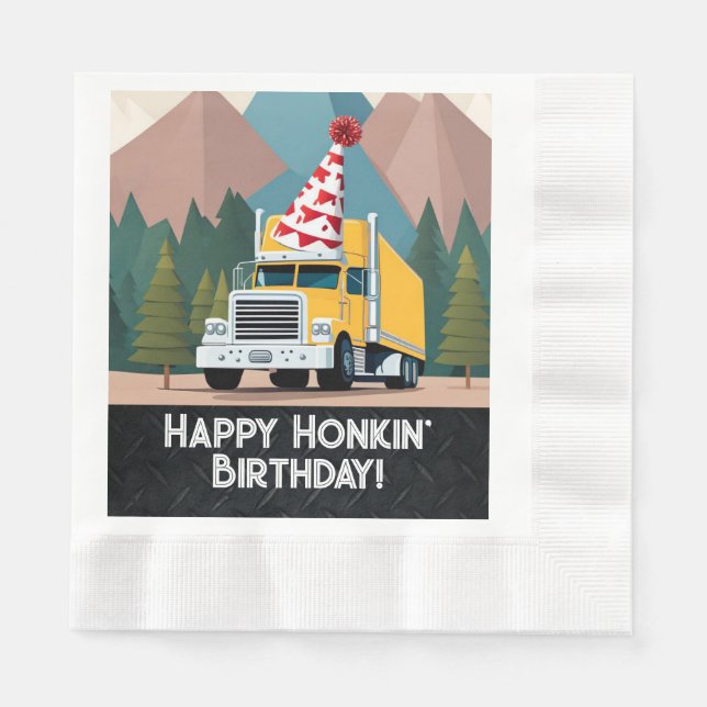 Truck Happy Birthday Party Funny Equipment Napkin (Front)