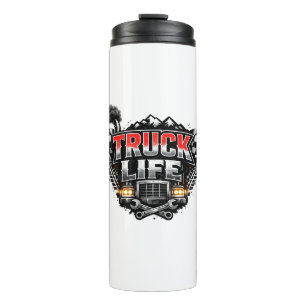 Truck Life Grunge Distressed Chrome Red Trucker Li Thermal Tumbler