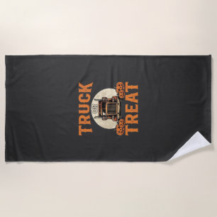 Truck or Treat Halloween Semi Truck Design_1 Beach Towel