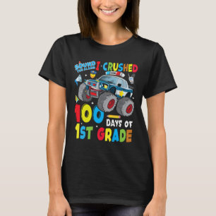 Truck Police Car 100 Days Of School 1st Grade Boys T-Shirt