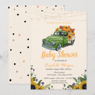 Truck Pumpkin, String Lights,Dots Baby Shower Invitation