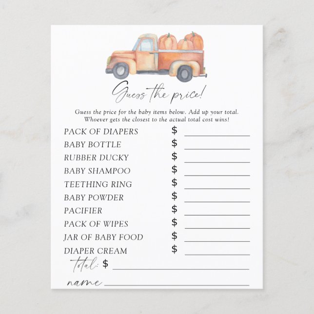 Truck Pumpkins - Guess the price Game (Front)