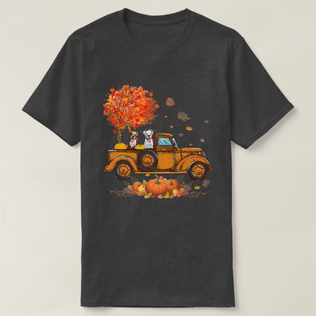 Truck Riding Boer Dog Pumkins Autumn Leaf Fall Yal T-Shirt (Design Front)