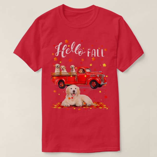 Truck Riding Golden Retriever Dogs Autumn Cute Fal T-Shirt (Design Front)