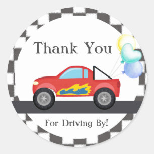 Truck Thank You, Drive By Birthday, Shower Classic Round Sticker