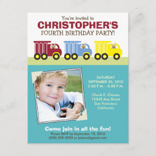 Truck Trio Boy's Aqua Birthday Party Invitation