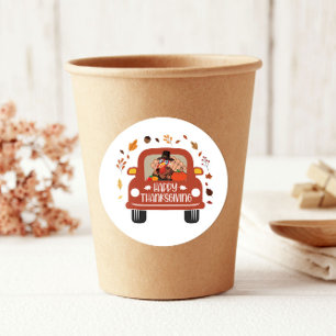 Truck Turkey Cute Happy Thanksgiving Classic Round Sticker