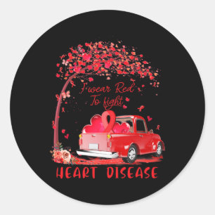 Truck With Red Ribbons I Wear Red To Fight Heart D Classic Round Sticker