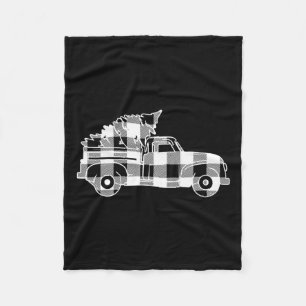 Truck Xmas Tree Black &amp; White Buffalo Plaid Me Fleece Blanket