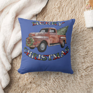 Truck & Xmas Tree Retro Design Merry Christmas Cushion