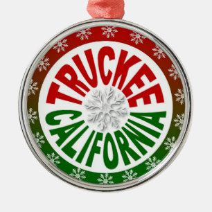 Truckee California red green snowflake ornament