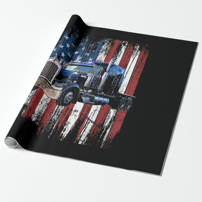 Trucker American Flag Truck Driver Truck Driver Gi Wrapping Paper (Unrolled)