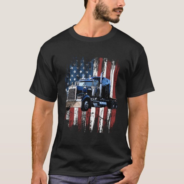 Trucker American Flag Truck Driver Truck Driver T-Shirt (Front)