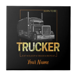 Trucker Born To Be Truck Retro Driver Vintage Tile