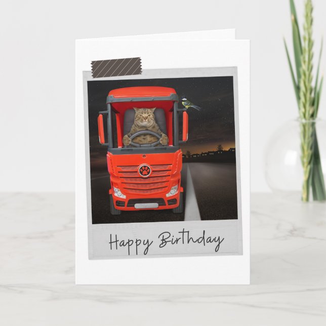Trucker Cat Funny Birthday Card (Front)