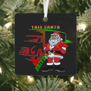 Trucker Christmas - This Santa Drives a Truck Metal Tree Decoration
