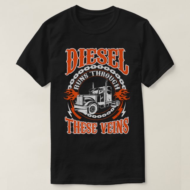 Trucker Diesel - 18 Wheeler Freighter Truck Driver T-Shirt (Design Front)