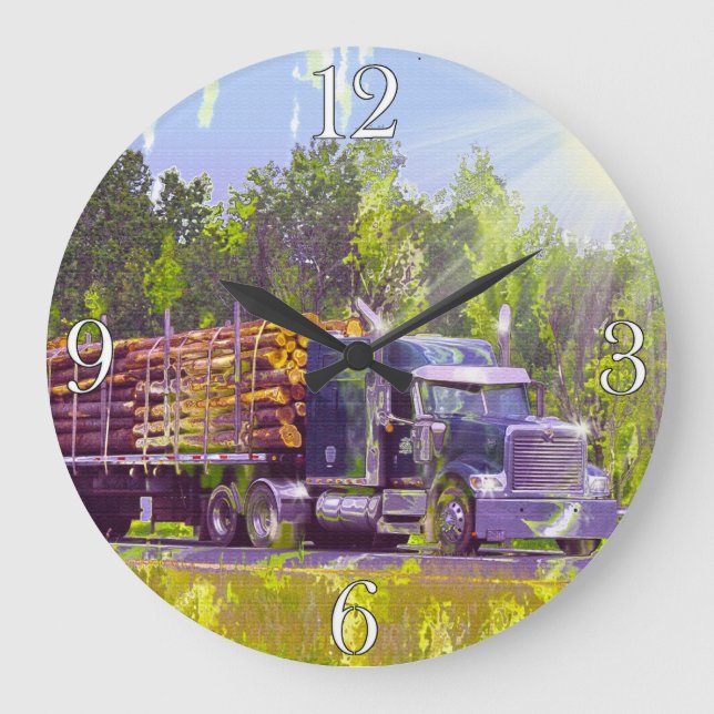 Trucker Gifts Logging Truck Wall Clock (Front)