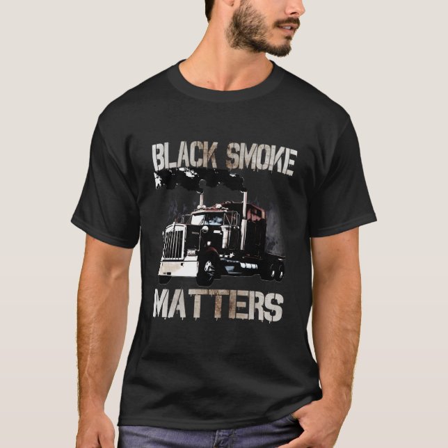Trucker Gifts Tractor Trailer 18 Wheeler Smoke Mat T-Shirt (Front)